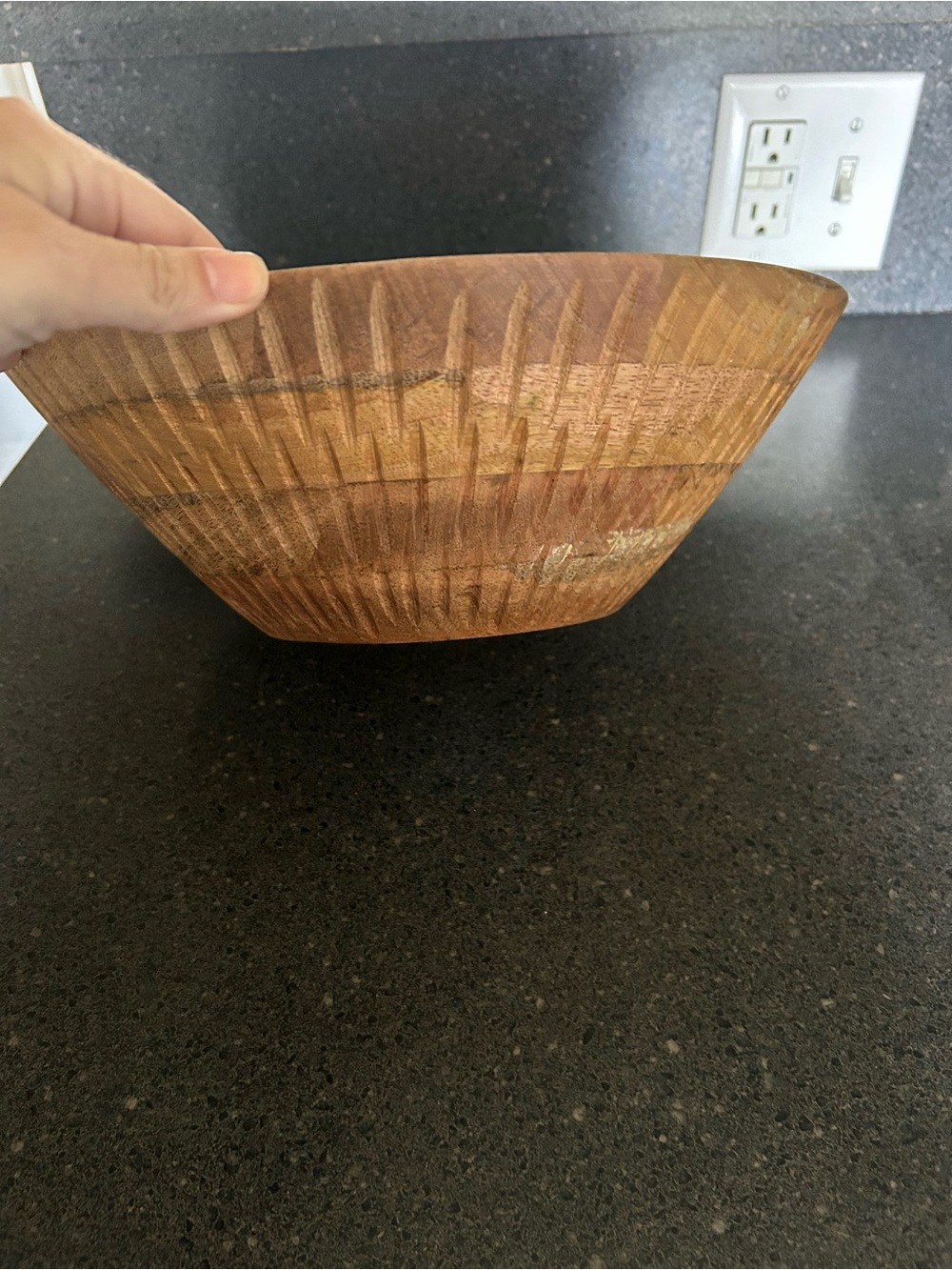 Kirklands Carved Wooden Serving Bowl - Warm Brown